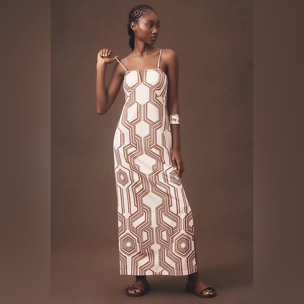 Anthropologie Strapless Linen Plunge-Neck Midi Dress (NWT)